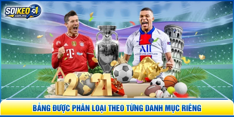 Bảng được phân loại theo từng danh mục riêng