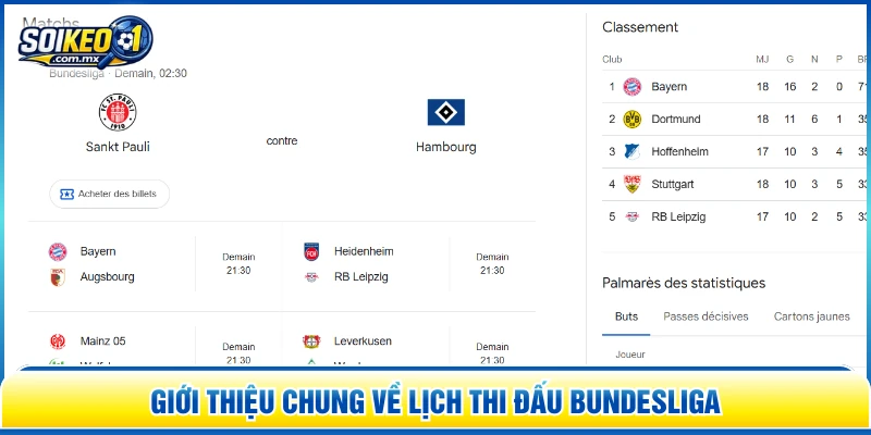 Giới thiệu chung về lịch thi đấu Bundesliga